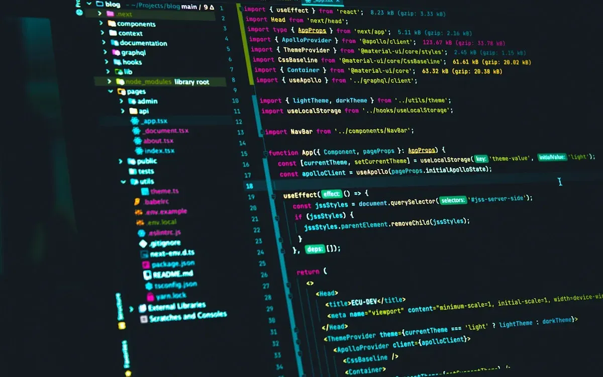 代码编辑器中显示的 React 项目源代码